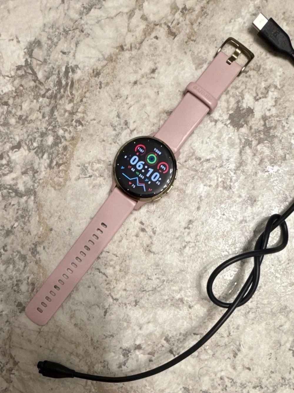 Garmin Venu 3sPink Silicone Smartwatch with Gold Bezel